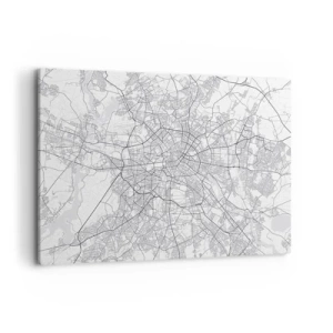 Impression sur toile - Image sur toile - Carte détaillée de la ville en noir et blanc - 120x80cm - Fleur de Berlin - Décoration murale moderne pour le salon et la chambre ARTTOR