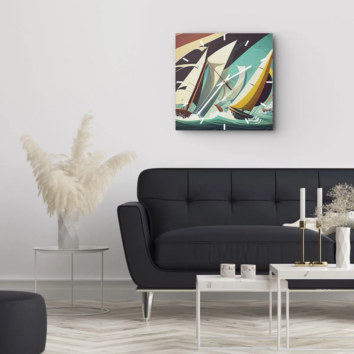 Horloge murale - Pendule murale - Une illustration dynamique de voiliers dans une mer agitée. - 30x30cm - Bonne chance avec les éléments - Décoration murale moderne pour le salon et la chambre ARTTOR