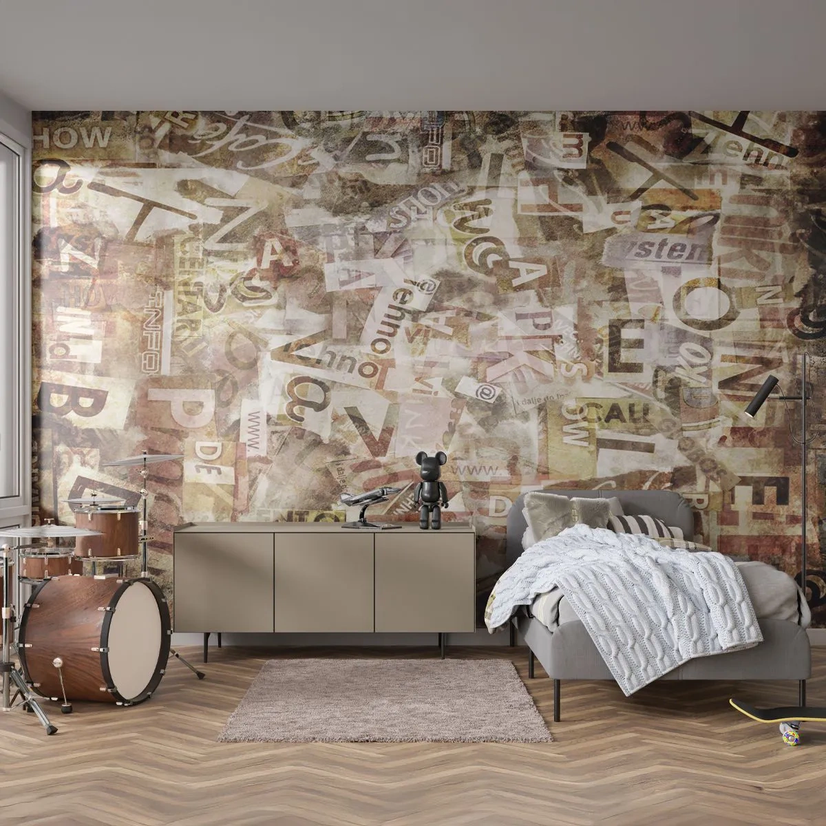 Papier Peint Photo Premium Canvas - Composition abstraite avec lettres et fragments de texte - 100x70cm - J'unifie le bavardage - Décoration murale moderne pour le salon et la chambre ARTTOR