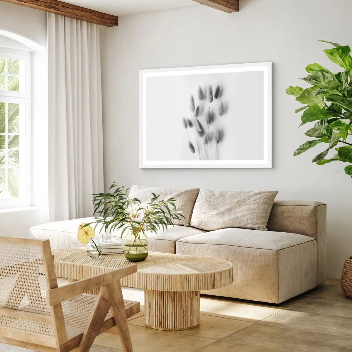 Affiche dans un cadre blanc - Poster - Son herbe duveteuse - 100x70 cm