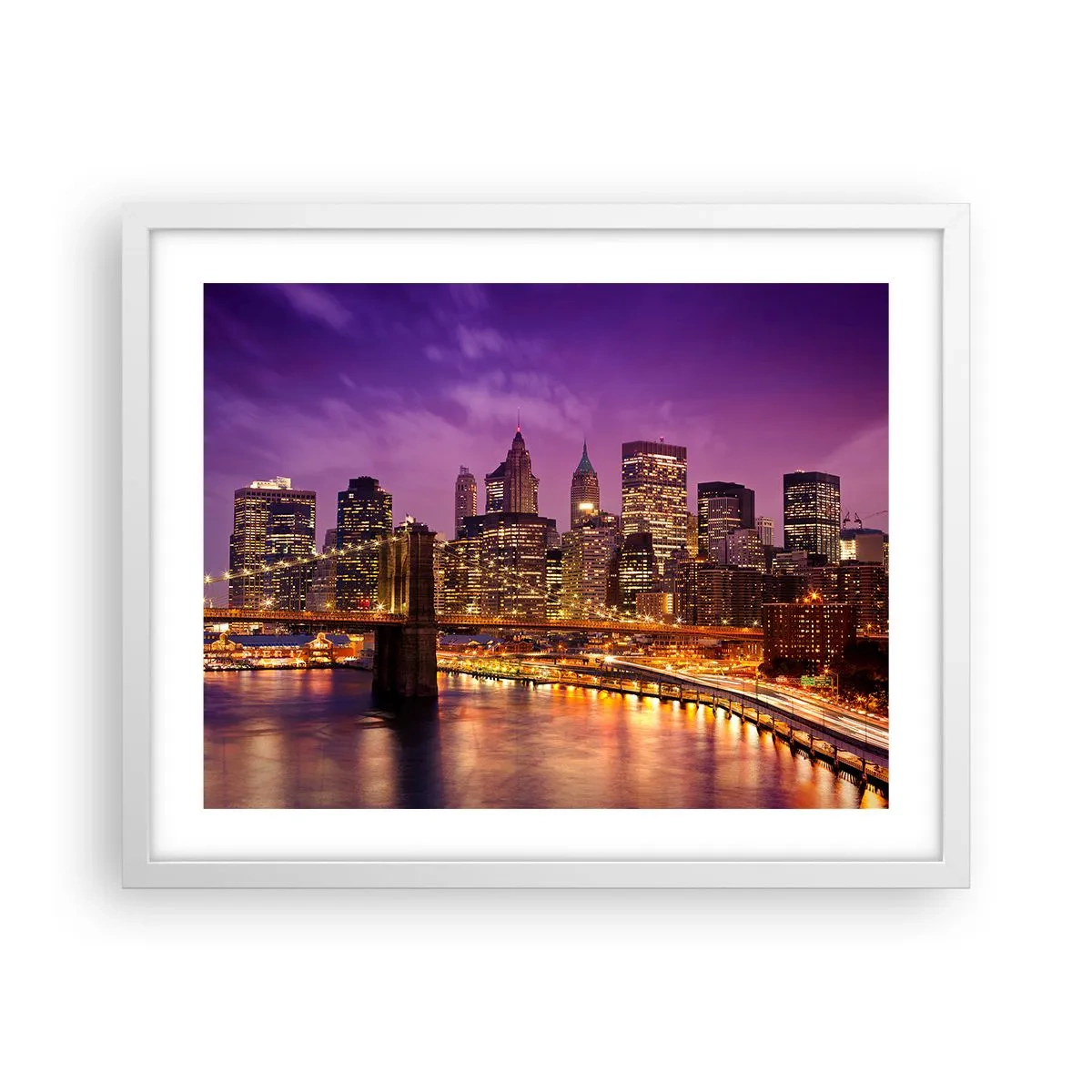 Affiche dans un cadre blanc - Poster - Manhathann or violet - 50x40 cm