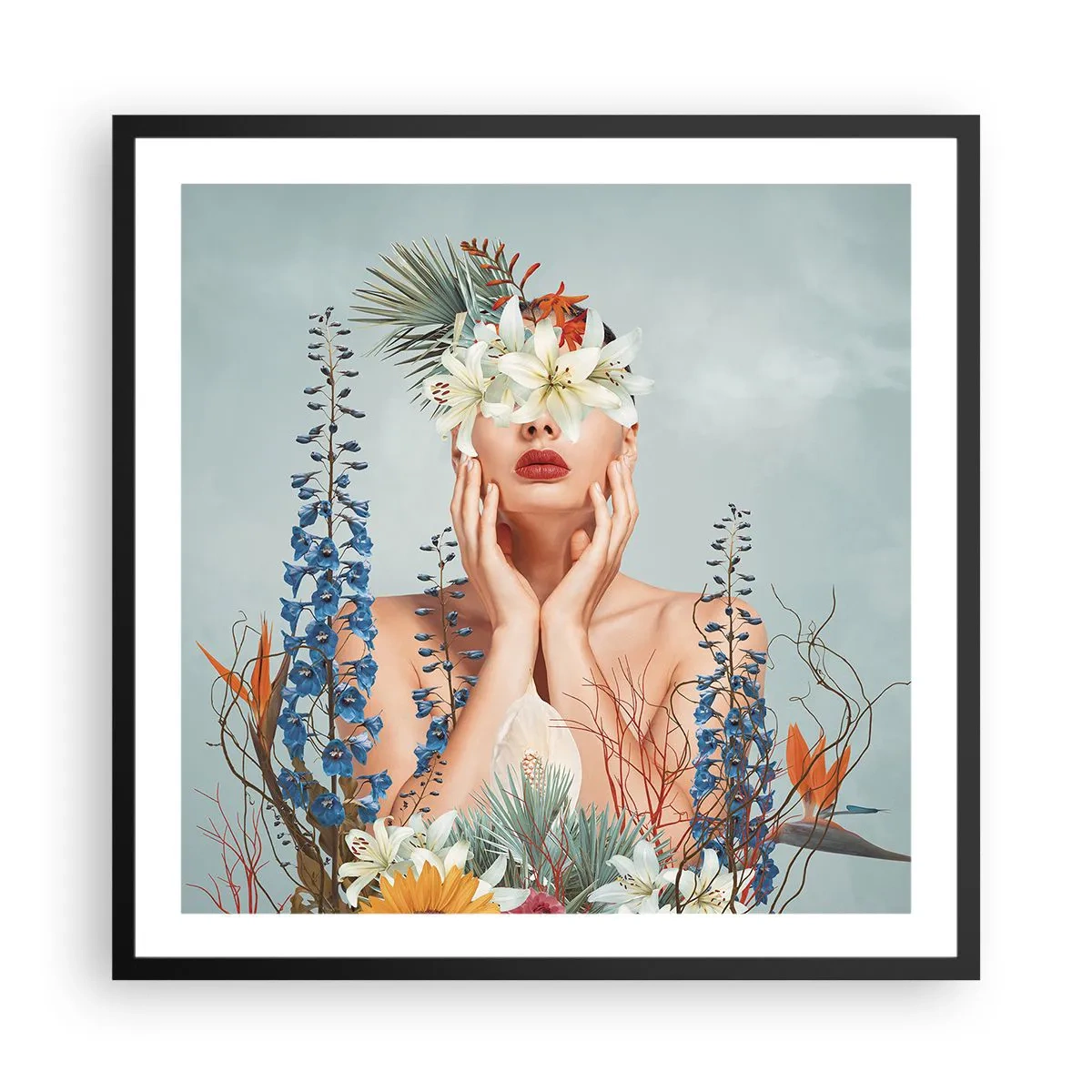 Affiche dans un cadre noir - Poster - Femme - fleur - 60x60 cm