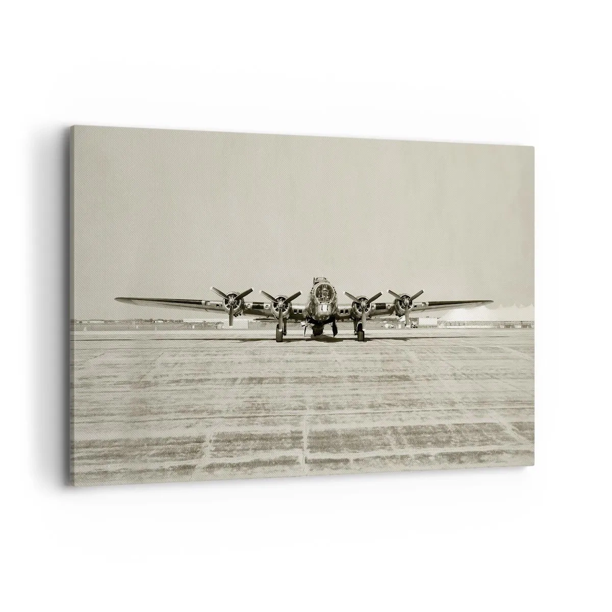 Impression sur toile - Image sur toile - Avion historique à l'aéroport en sépia - 120x80cm - Toujours prêt! - Décoration murale moderne pour le salon et la chambre ARTTOR