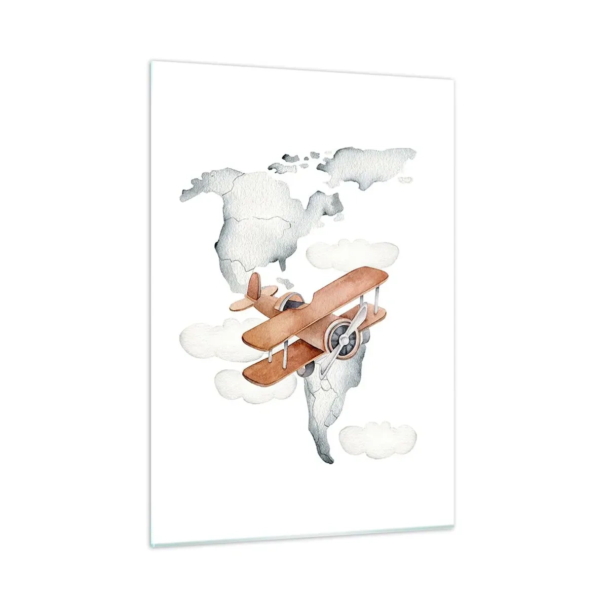 Impression sur verre - Image sur verre - Carte du monde des avions rétro pour les enfants - 50x70cm - Dans un esprit pionnier - Décoration murale moderne pour le salon et la chambre ARTTOR