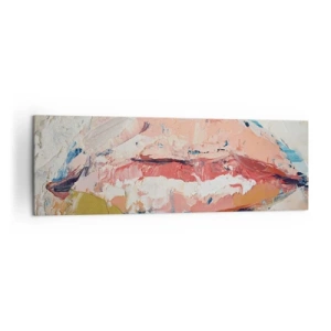 Impression sur toile - Image sur toile - Une composition abstraite représentant les lèvres d'une femme aux couleurs pastel. - 160x50cm - Éveil la pensée - Décoration murale moderne pour le salon et la chambre ARTTOR