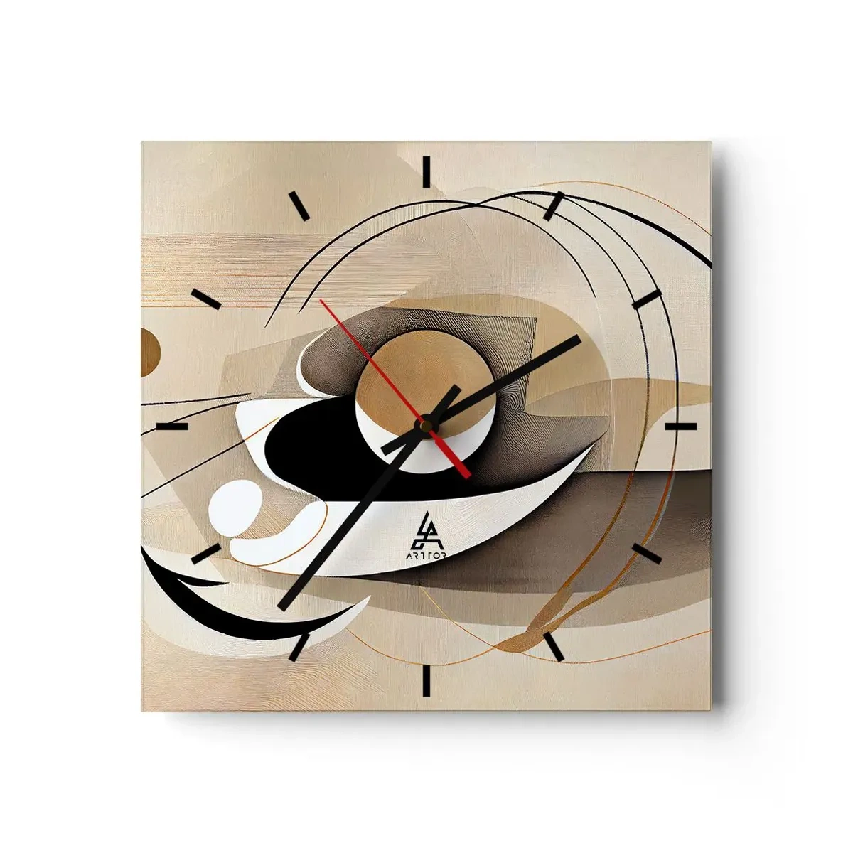 Horloge murale - Pendule murale - Composition abstraite dans les tons beige et noir - 30x30cm - Composition : l'essence des choses - Décoration murale moderne pour le salon et la chambre ARTTOR