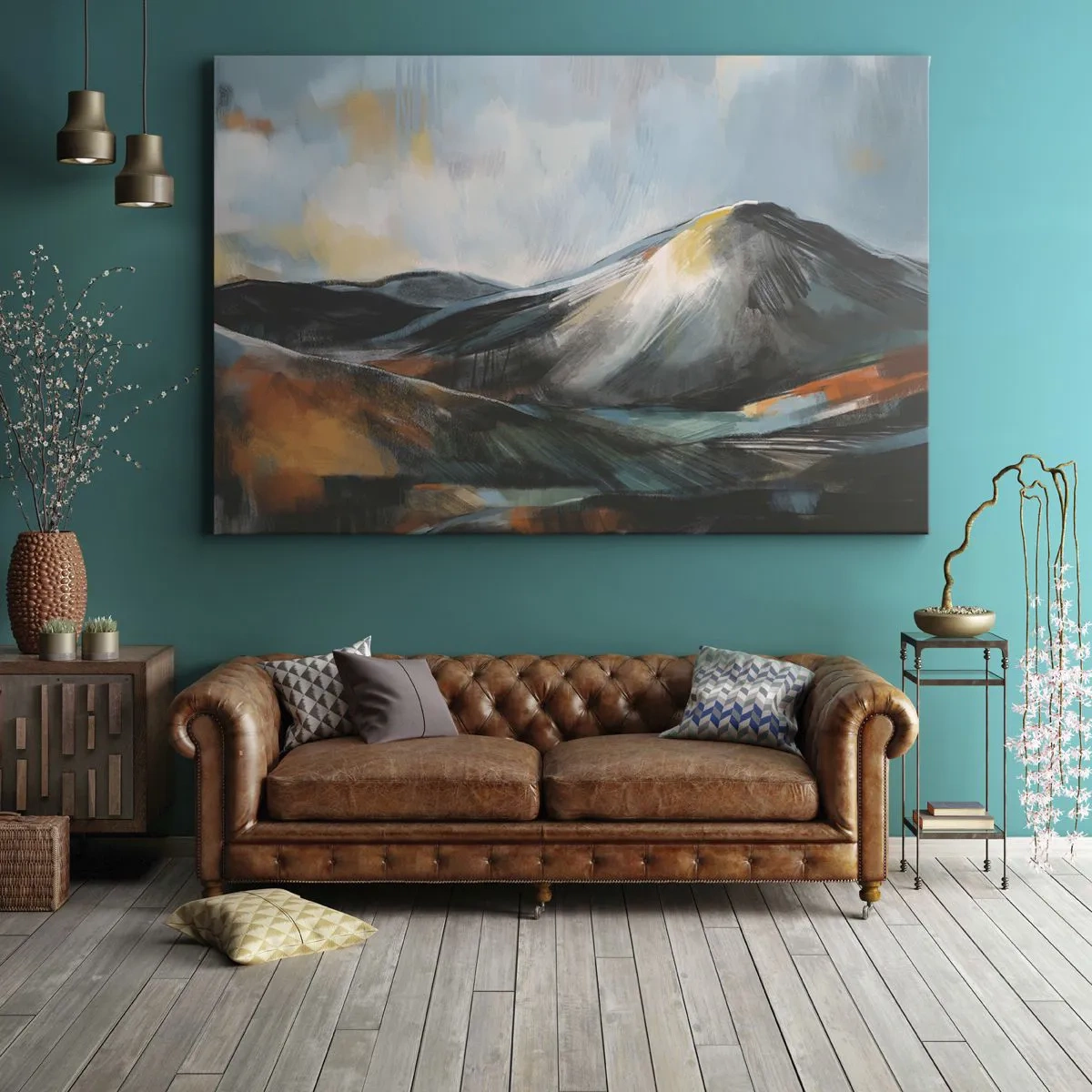 Impression sur toile - Image sur toile - Paysage de montagne abstrait aux tons chauds - 120x80cm - Brut et beau - Décoration murale moderne pour le salon et la chambre ARTTOR