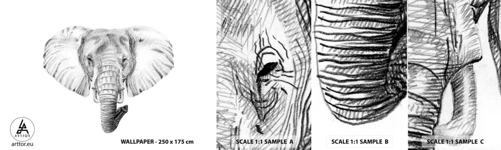 Échantillon de Papier Peint Autocollant Deluxe Sticker - "Un éléphant ça trompe bien souvent" - Animaux, Éléphant, Graphique - 100x30 cm