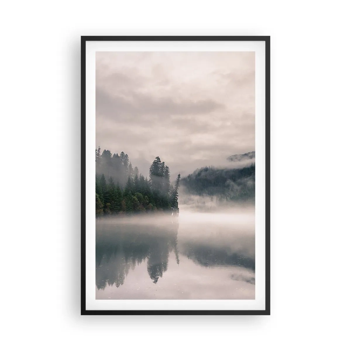 Affiche dans un cadre noir - Poster - Reflet dans le brouillard - 61x91 cm