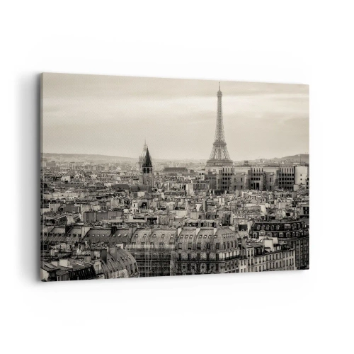 Impression sur toile - Image sur toile - Panorama de Paris avec la Tour Eiffel en tons sépia - 120x80cm - Sur les toits de Paris - Décoration murale moderne pour le salon et la chambre ARTTOR