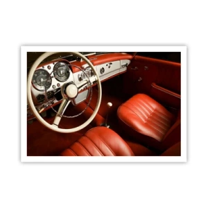 Affiche - Poster - Intérieur de voiture classique avec sièges en cuir rouge - 100x70cm - Luxe de style vintage - Décoration murale moderne pour le salon et la chambre ARTTOR