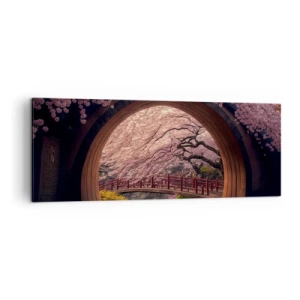Impression sur toile - Image sur toile - Un pont japonais traditionnel entouré de fleurs de cerisier - 140x50cm - Printemps japonais - Décoration murale moderne pour le salon et la chambre ARTTOR