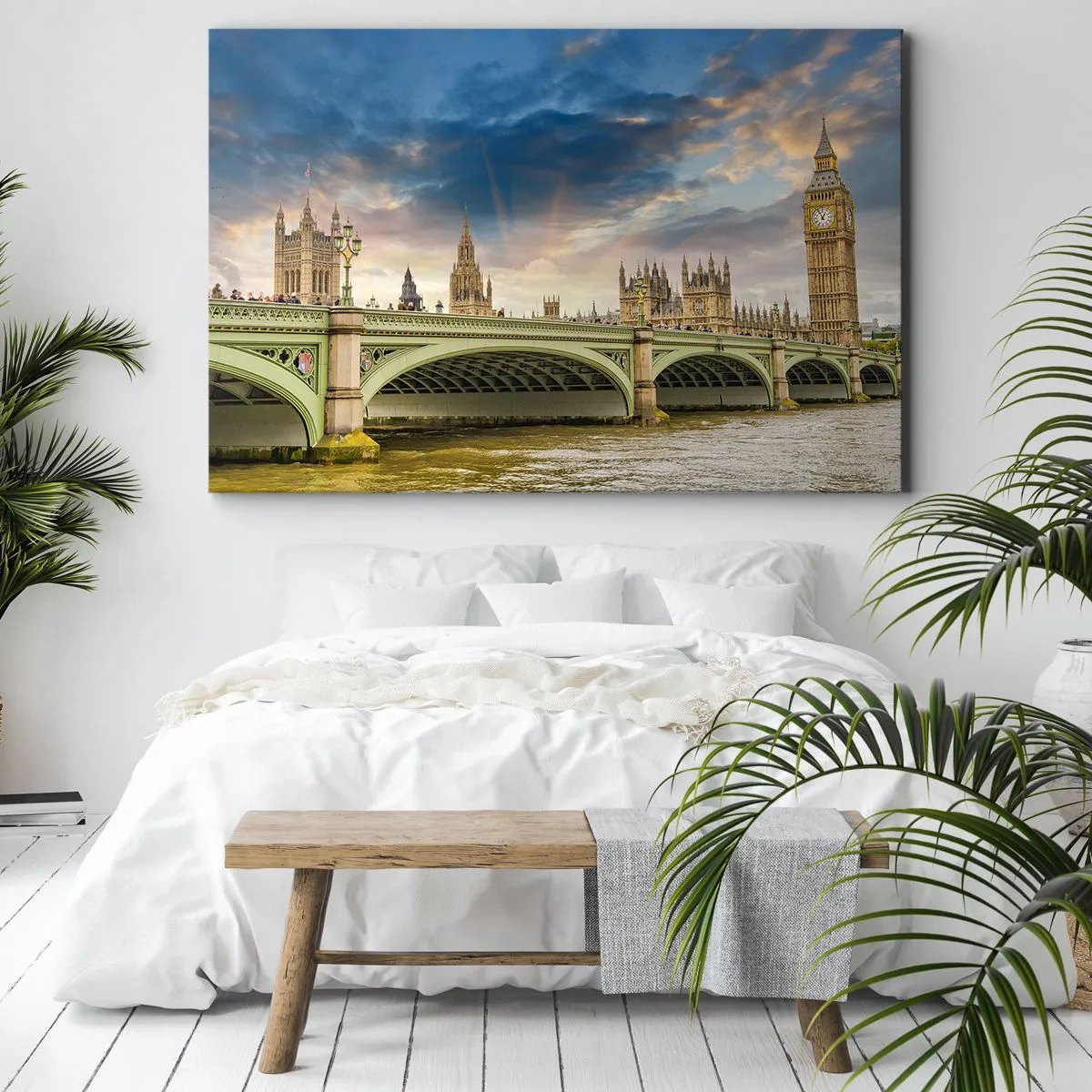 Impression sur toile - Image sur toile - Big Ben et le pont de Westminster contre le ciel au crépuscule - 120x80cm - Le temps s'est arrêté dans l'Empire - Décoration murale moderne pour le salon et la chambre ARTTOR