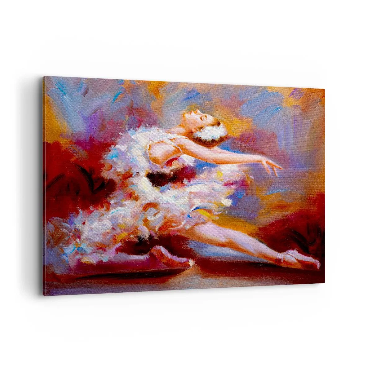 Impression sur toile - Image sur toile - Une ballerine dans une pose dynamique parmi des couleurs pastel. - 120x80cm - La grâce du cygne - Décoration murale moderne pour le salon et la chambre ARTTOR