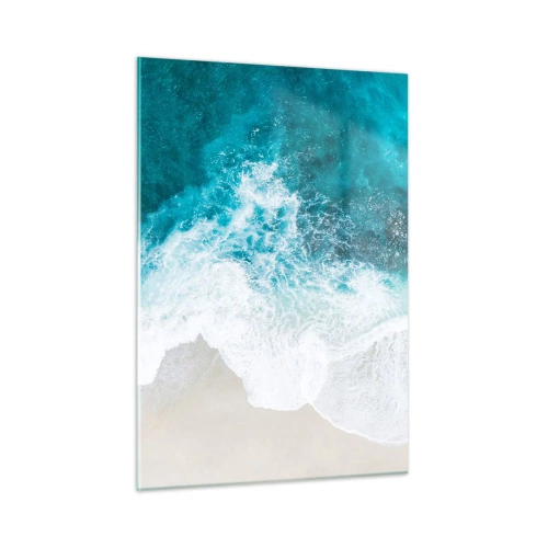 Impression sur verre - Image sur verre - Vue aérienne des vagues de la mer s'écrasant contre le rivage - 50x70cm - Caresse naturelle - Décoration murale moderne pour le salon et la chambre ARTTOR