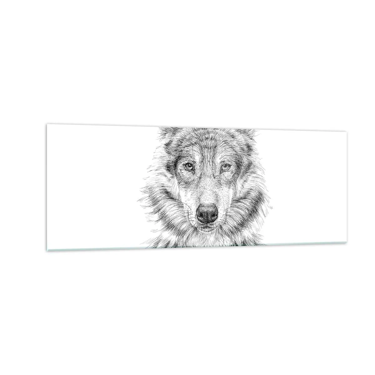 Impression sur verre - Image sur verre - Croquis d'une tête de loup dans un style monochrome sur fond blanc - 140x50cm - Un leader né - Décoration murale moderne pour le salon et la chambre ARTTOR