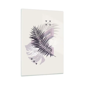 Impression sur verre - Image sur verre - Une composition minimaliste avec des feuilles de palmier et des formes géométriques. - 50x70cm - L'ombre de l'obscurité - Décoration murale moderne pour le salon et la chambre ARTTOR