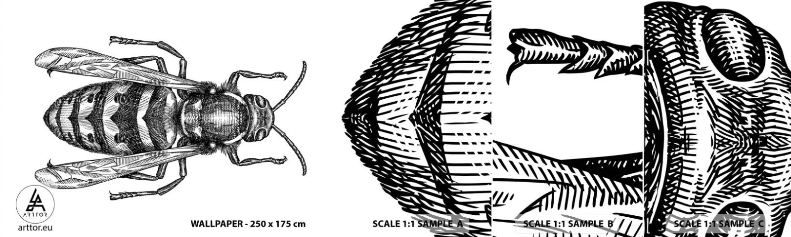 Échantillon de Papier Peint Autocollant Deluxe Sticker - D'une planète d'insectes - Guêpe, Insecte, Minimaliste - 100x30 cm
