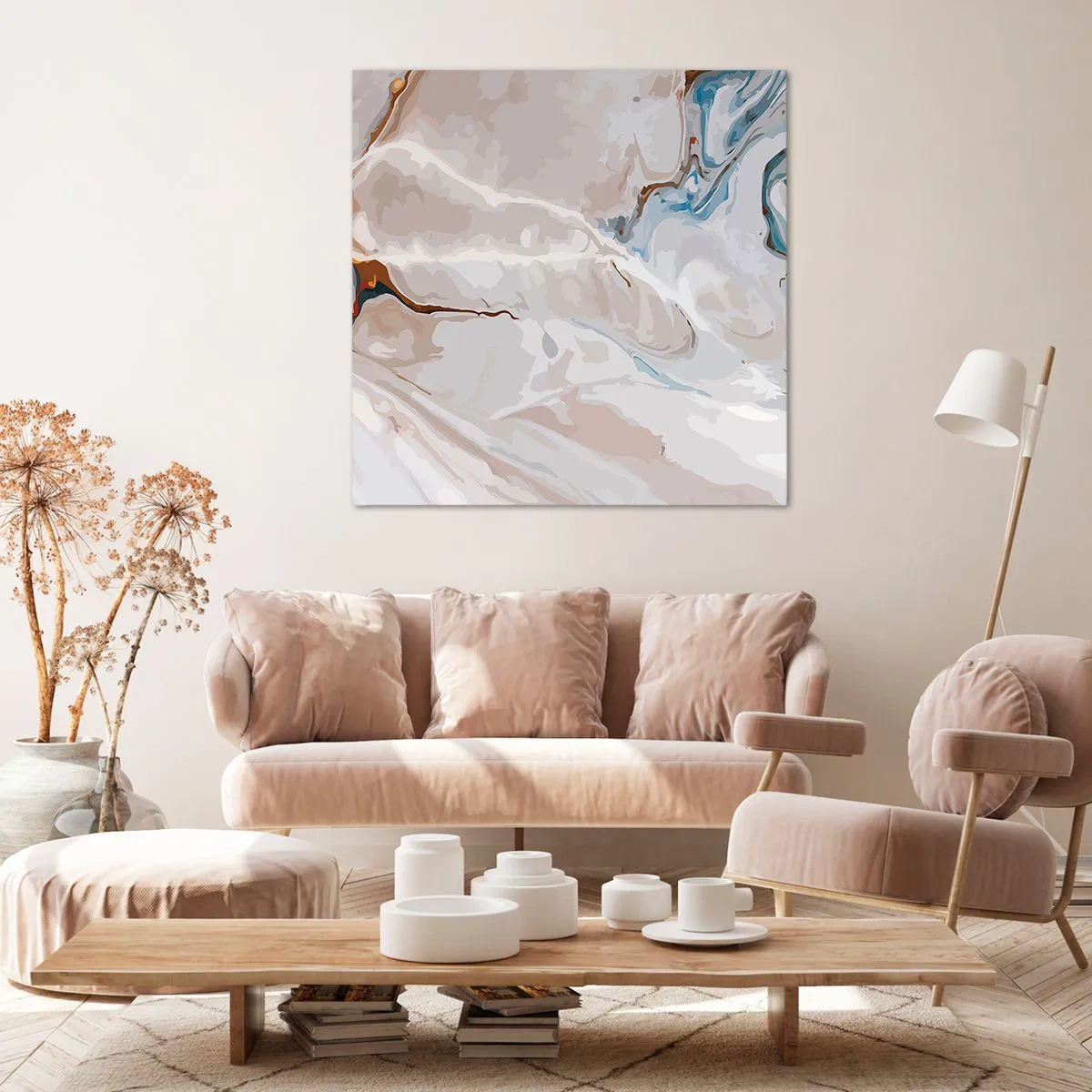 Impression sur toile - Image sur toile - Le bleu serpente sous le blanc - 60x60 cm