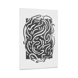 Impression sur verre - Image sur verre - Abstraction en noir et blanc dans un style géométrique - 80x120cm - Abstraction : la danse de la joie - Décoration murale moderne pour le salon et la chambre ARTTOR