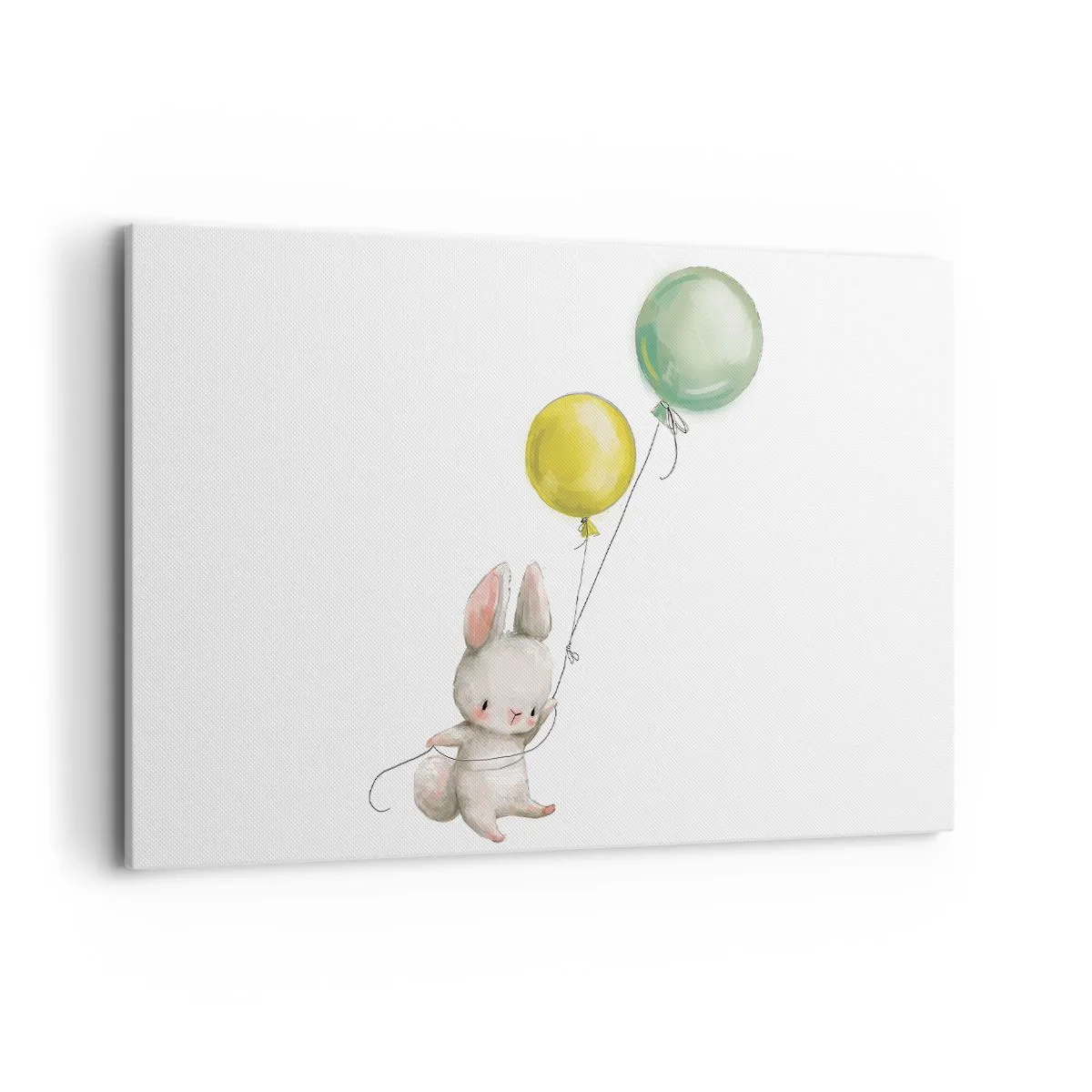 Impression sur toile - Image sur toile - Un lapin tenant des ballons aux couleurs pastel - 120x80cm - Moi aussi je vole! - Décoration murale moderne pour le salon et la chambre ARTTOR
