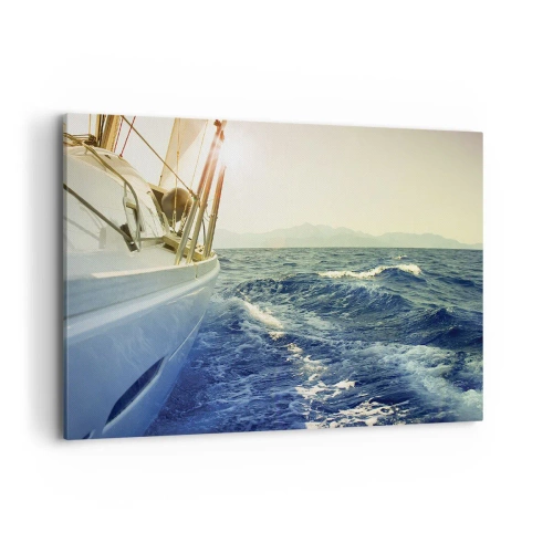 Impression sur toile - Image sur toile - Un yacht en pleine mer avec vue sur les vagues - 100x70cm - Suite à l'aventure - Décoration murale moderne pour le salon et la chambre ARTTOR