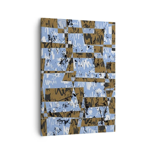 Impression sur toile - Image sur toile - Une composition abstraite de rectangles dans des tons de marron et de bleu. - 50x70cm - Une découpe non humaine - Décoration murale moderne pour le salon et la chambre ARTTOR