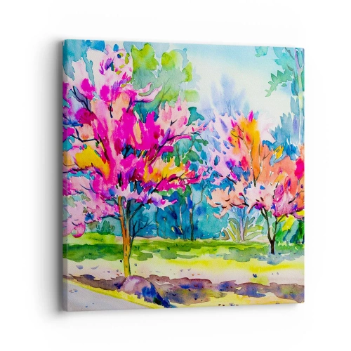 Impression sur toile - Image sur toile - Jardin arc-en-ciel à la lumière du printemps - 40x40 cm