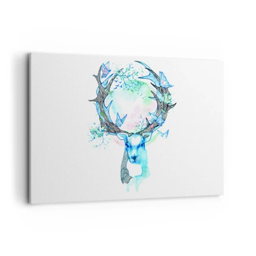 Impression sur toile - Image sur toile - Un graphique de cerf fantaisiste avec un motif de nature et de papillon - 120x80cm - La force et la délicatesse de la nature - Décoration murale moderne pour le salon et la chambre ARTTOR