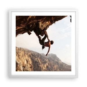 Affiche dans un cadre blanc - Poster - Le monde rétréci dans une main sur une coupe de rocher - 50x50 cm