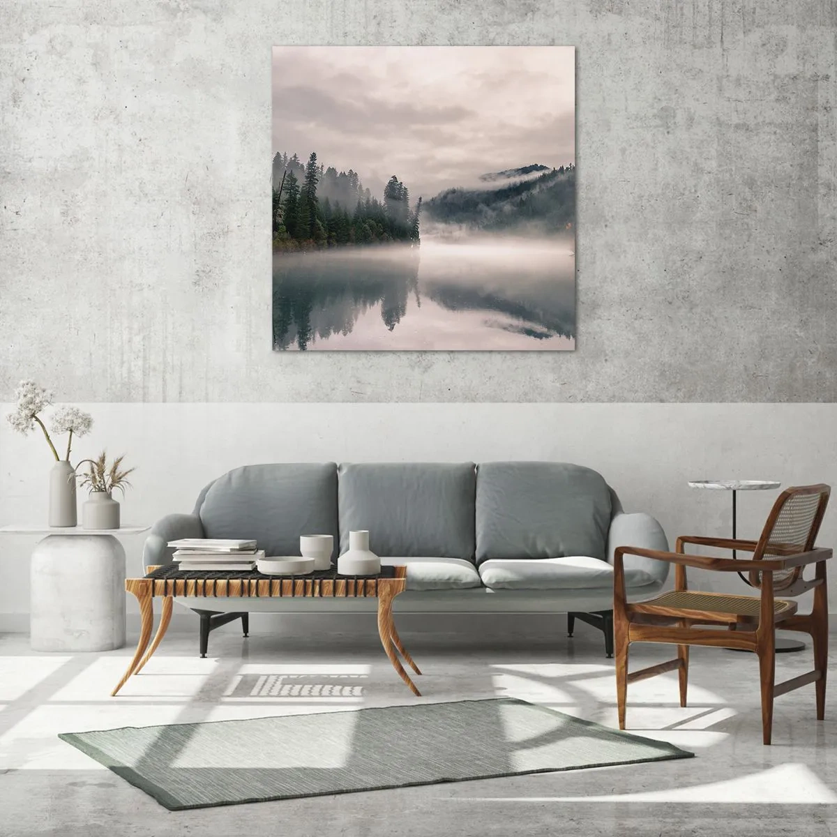 Impression sur verre - Image sur verre - Reflet dans le brouillard - 70x70 cm