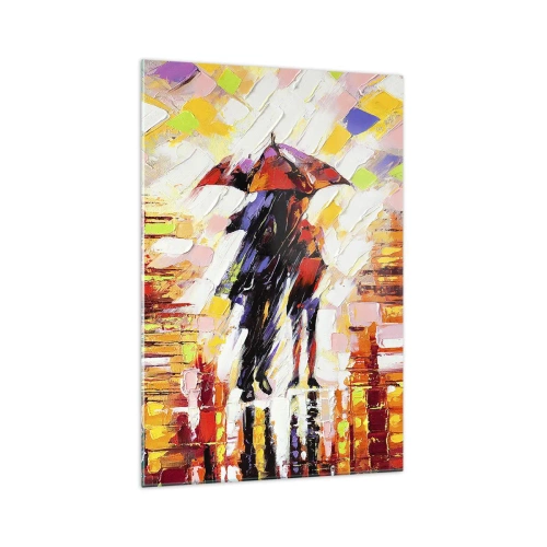 Impression sur verre - Image sur verre - Une scène abstraite d'une promenade sous un parapluie par une nuit pluvieuse. - 70x100cm - Ensemble à travers la nuit et la pluie - Décoration murale moderne pour le salon et la chambre ARTTOR