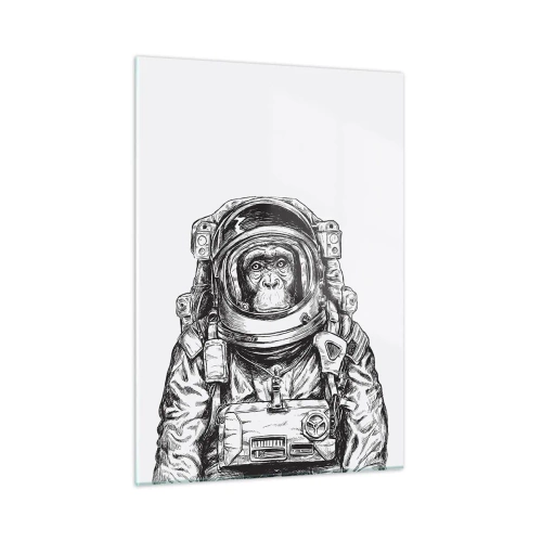 Impression sur verre - Image sur verre - Croquis d'un singe en combinaison d'astronaute sur fond blanc - 50x70cm - Évolution alternative - Décoration murale moderne pour le salon et la chambre ARTTOR