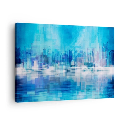 Impression sur toile - Image sur toile - Panorama urbain abstrait dans des tons bleus - 70x50cm - Noyé dans le bleu - Décoration murale moderne pour le salon et la chambre ARTTOR