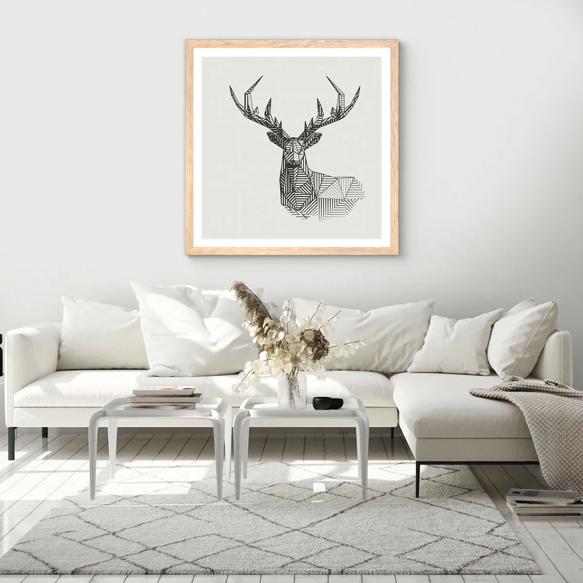 Affiche dans un chêne clair - Poster - Cerf dans un style cubique - 30x30 cm