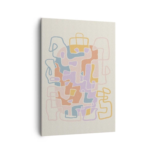 Impression sur toile - Image sur toile - Lignes abstraites pastel créant des motifs géométriques - 50x70cm - Labyrinthe – une aventure joyeuse - Décoration murale moderne pour le salon et la chambre ARTTOR