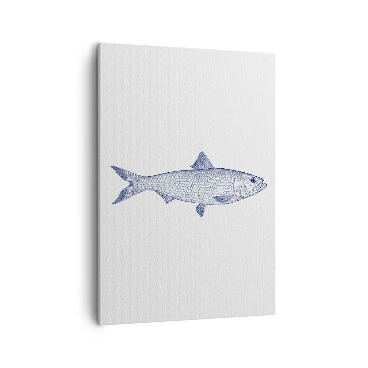 Impression sur toile - Image sur toile - Illustration d'un poisson dans des tons de bleu sur fond clair - 50x70cm - Salutations des mers du nord - Décoration murale moderne pour le salon et la chambre ARTTOR