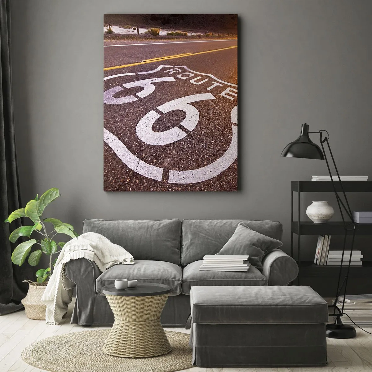 Impression sur toile - Image sur toile - Route 66 au coucher du soleil - 50x70cm - Célèbre Route 66 - Décoration murale moderne pour le salon et la chambre ARTTOR