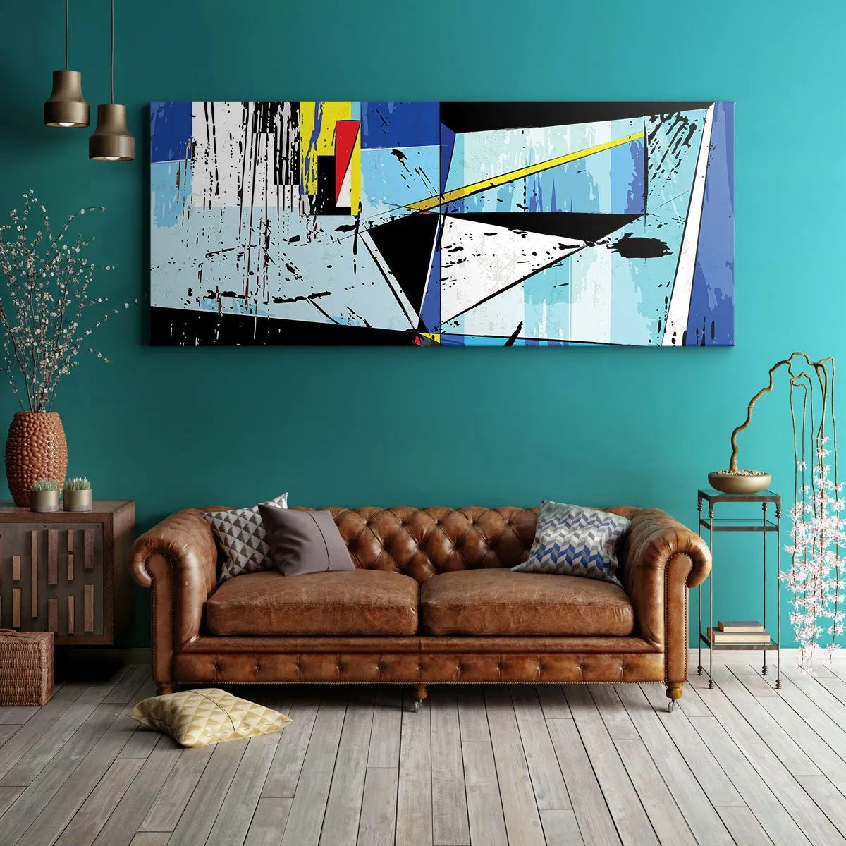 Impression sur toile - Image sur toile - Composition géométrique abstraite aux couleurs vives - 140x50cm - Regardez le monde sous un certain angle… - Décoration murale moderne pour le salon et la chambre ARTTOR