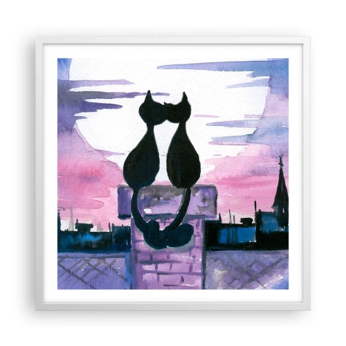 Affiche dans un cadre blanc - Poster - Rendez-vous sous la lune - 60x60 cm