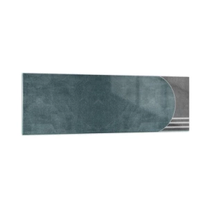 Impression sur verre - Image sur verre - Abstraction géométrique dans les tons de gris et de vert - 160x50cm - Composition de niveaux - Décoration murale moderne pour le salon et la chambre ARTTOR