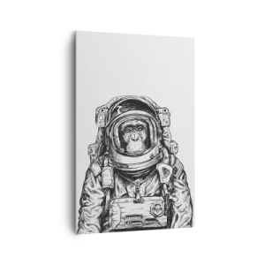 Impression sur toile - Image sur toile - Graphique d'un astronaute en combinaison spatiale avec une tête de singe - 80x120cm - Évolution alternative - Décoration murale moderne pour le salon et la chambre ARTTOR