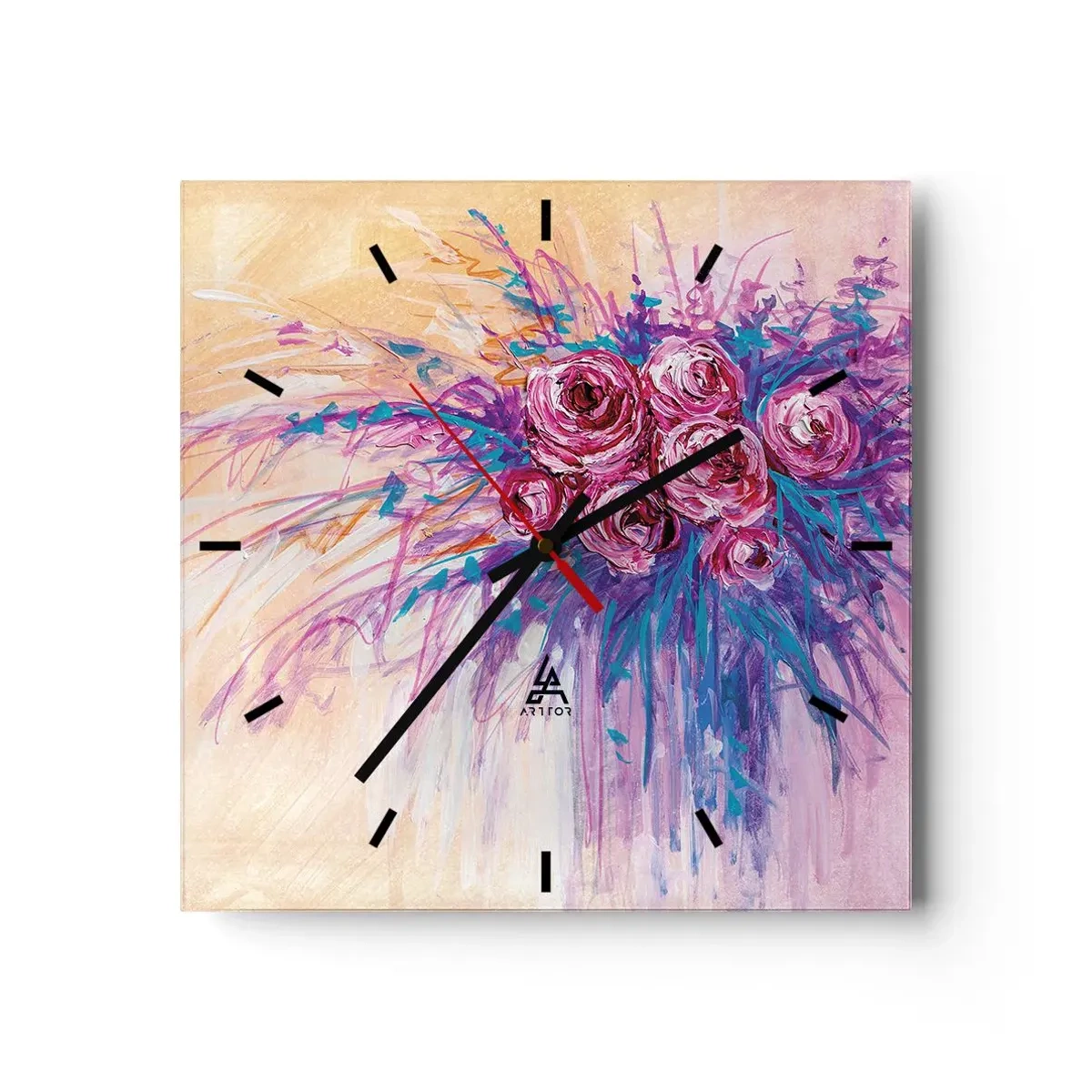 Horloge murale - Pendule murale - Un bouquet de roses aux couleurs pastel - 30x30cm - Fontaine aux roses - Décoration murale moderne pour le salon et la chambre ARTTOR