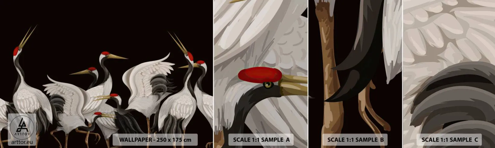 Échantillon De Papier Peint Standard Eco - Histoire d'oiseaux - Grues, Des oiseaux, Morceau - 100x30 cm