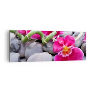 Impression sur toile - Image sur toile - Orchidées roses sur fond de pierres lisses - 140x50cm - Refroidir et chauffer - Décoration murale moderne pour le salon et la chambre ARTTOR