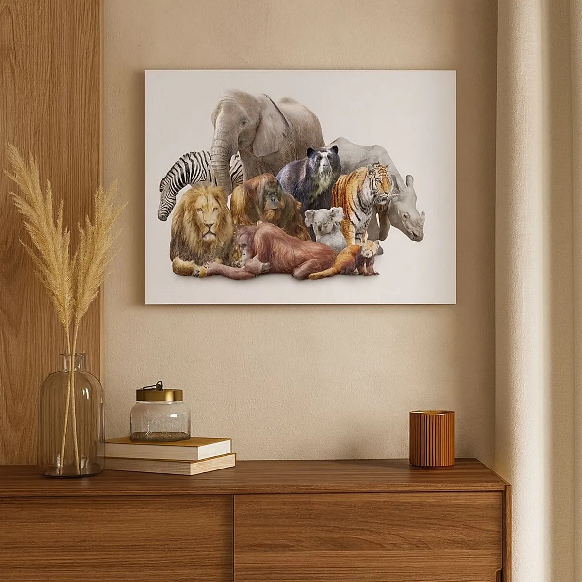 Impression sur toile - Image sur toile - Une variété d'animaux sauvages dans une composition de groupe - 70x50cm - Photographie de famille africaine - Décoration murale moderne pour le salon et la chambre ARTTOR