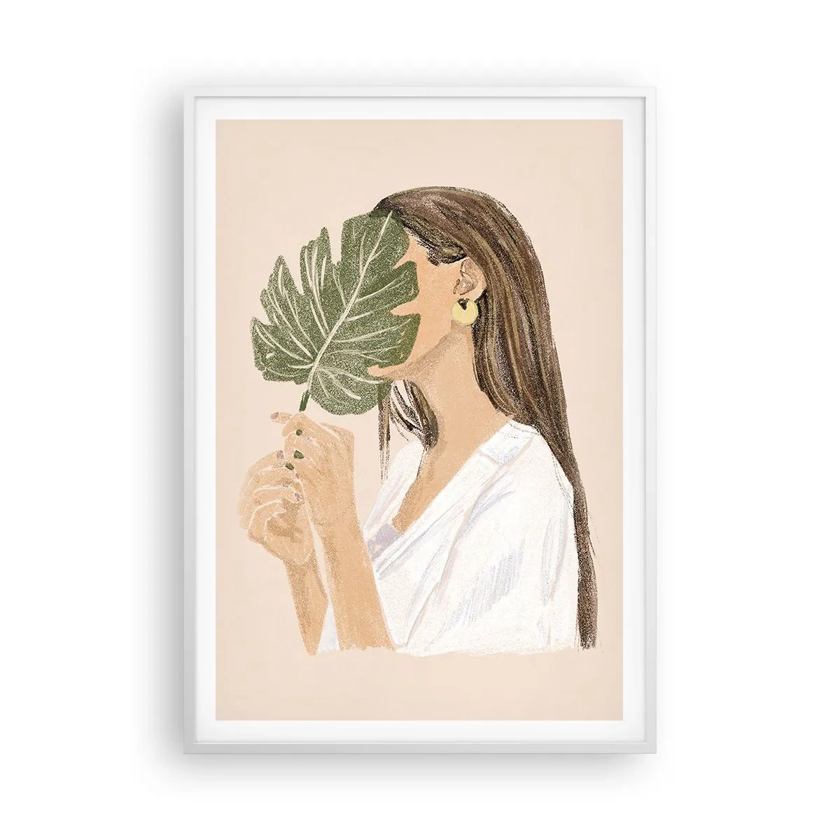 Affiche dans un cadre blanc - Poster - Portrait mystérieux avec un éventail - 70x100 cm