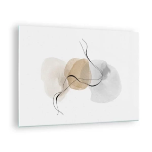 Impression sur verre - Image sur verre - Une abstraction subtile avec des taches pastel et des lignes noires. - 70x50cm - Perles d'air - Décoration murale moderne pour le salon et la chambre ARTTOR