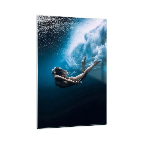 Impression sur verre - Image sur verre - Prise de vue sous-marine avec une femme et des bulles d'air - 80x120cm - Sirène moderne - Décoration murale moderne pour le salon et la chambre ARTTOR