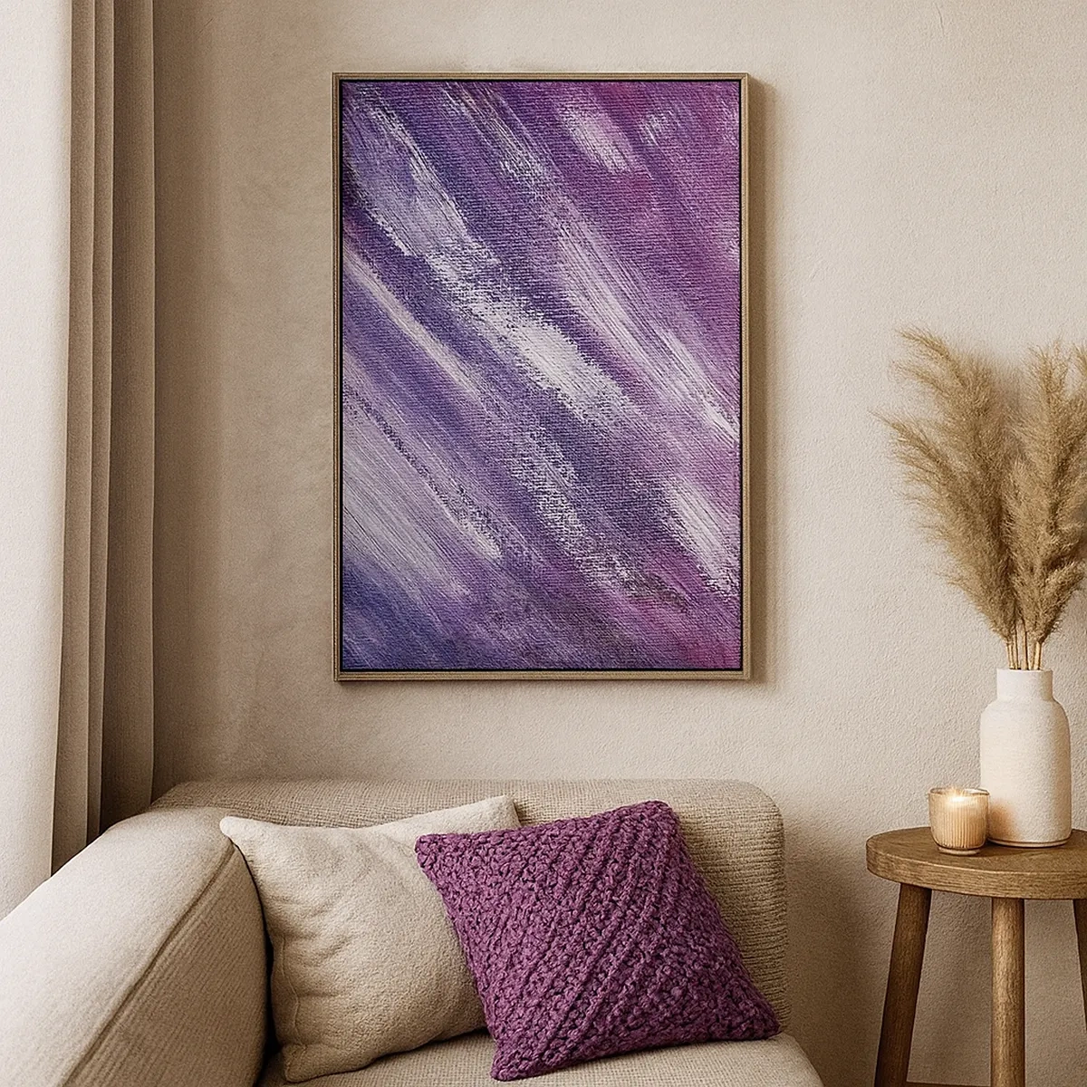 Impression sur toile - Image sur toile - Coups de pinceau abstraits dans des tons de violet et de rose - 50x70cm - Quand le vent ensoleillé souffle - Décoration murale moderne pour le salon et la chambre ARTTOR